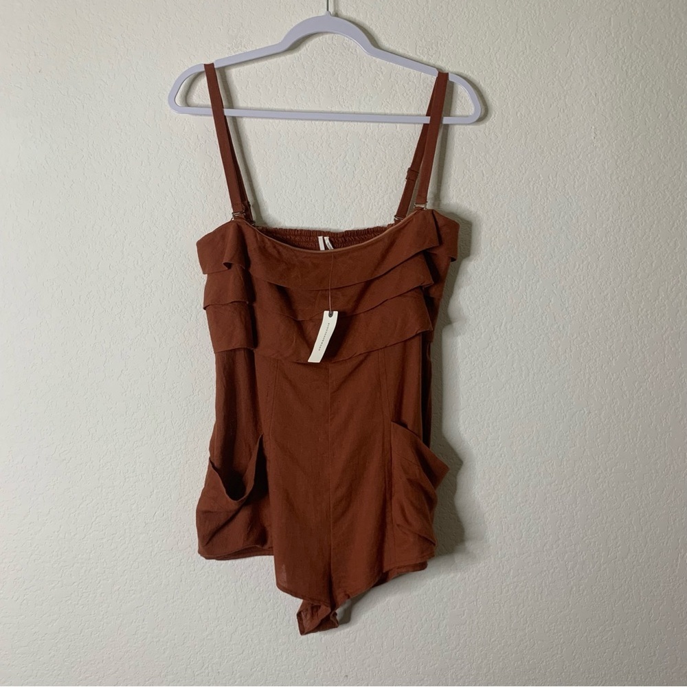 By Anthropologie Brown Strapless Linen Romper S NWT - Picture 2 of 9